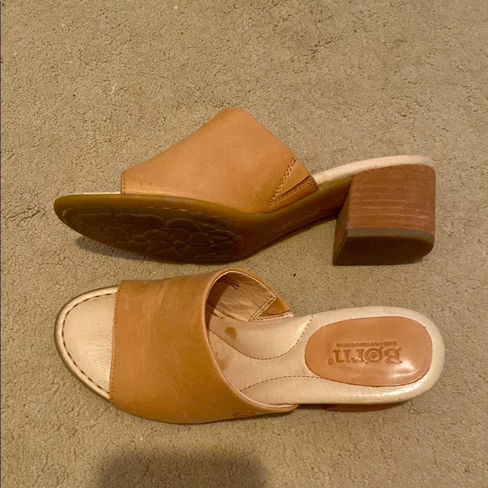 born tan leather heeled sandals